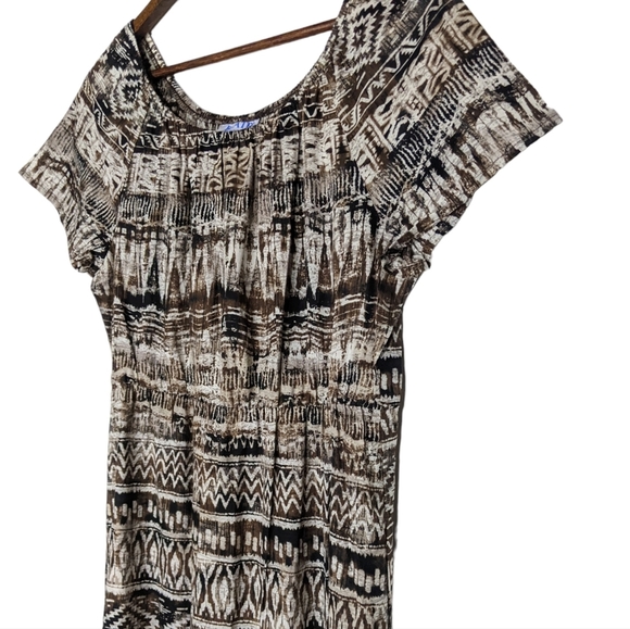 Blair Boho Tribal Print Midi Dress Peasant Top Ruffle Skirt Neutral Medium - Picture 5 of 6